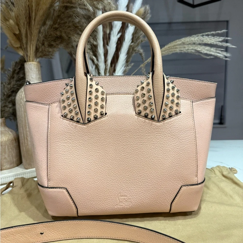 Christian Louboutin Eloise Small Studded Leather Tote Nude Beige Crossbody - Picture 3 of 17